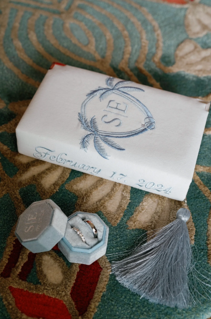 Bridal clutch book with personalized design/crest