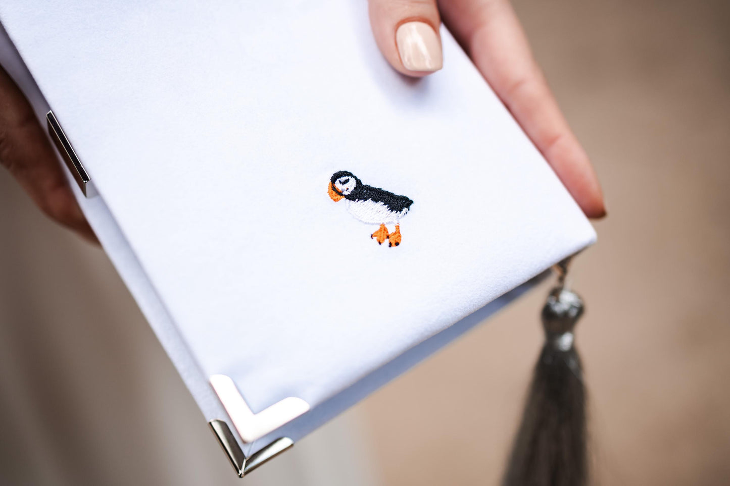 Bridal clutch book with personalized design/crest