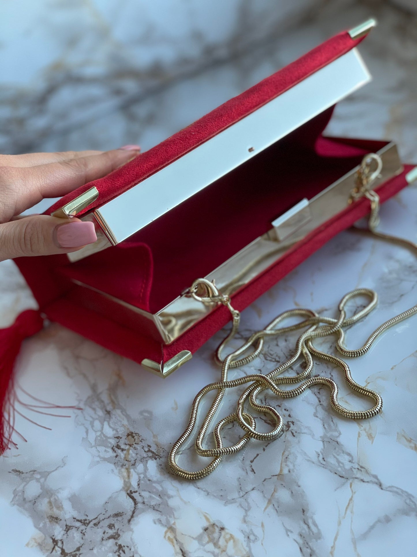 Embroidered Book Clutch - Beauty and the Beast - Red velvet handbag - Gold box clutch - Customised purse