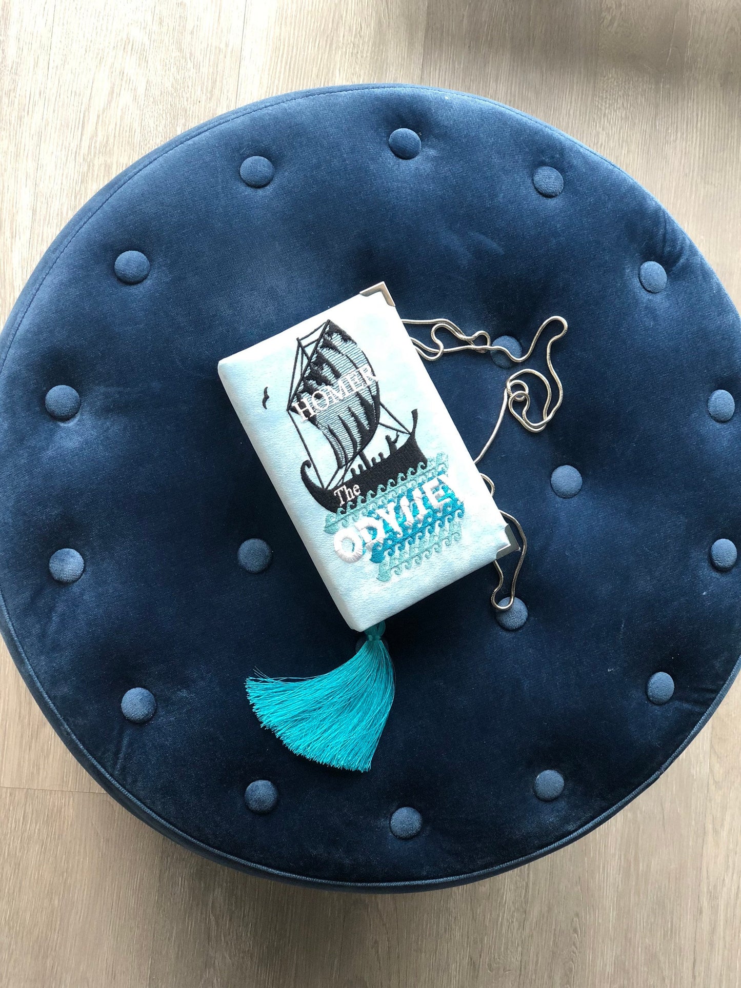Embroidered Book clutch ODYSSEY purse, handmade velvet silk hand bag, women accessories bookworm gift womens bag