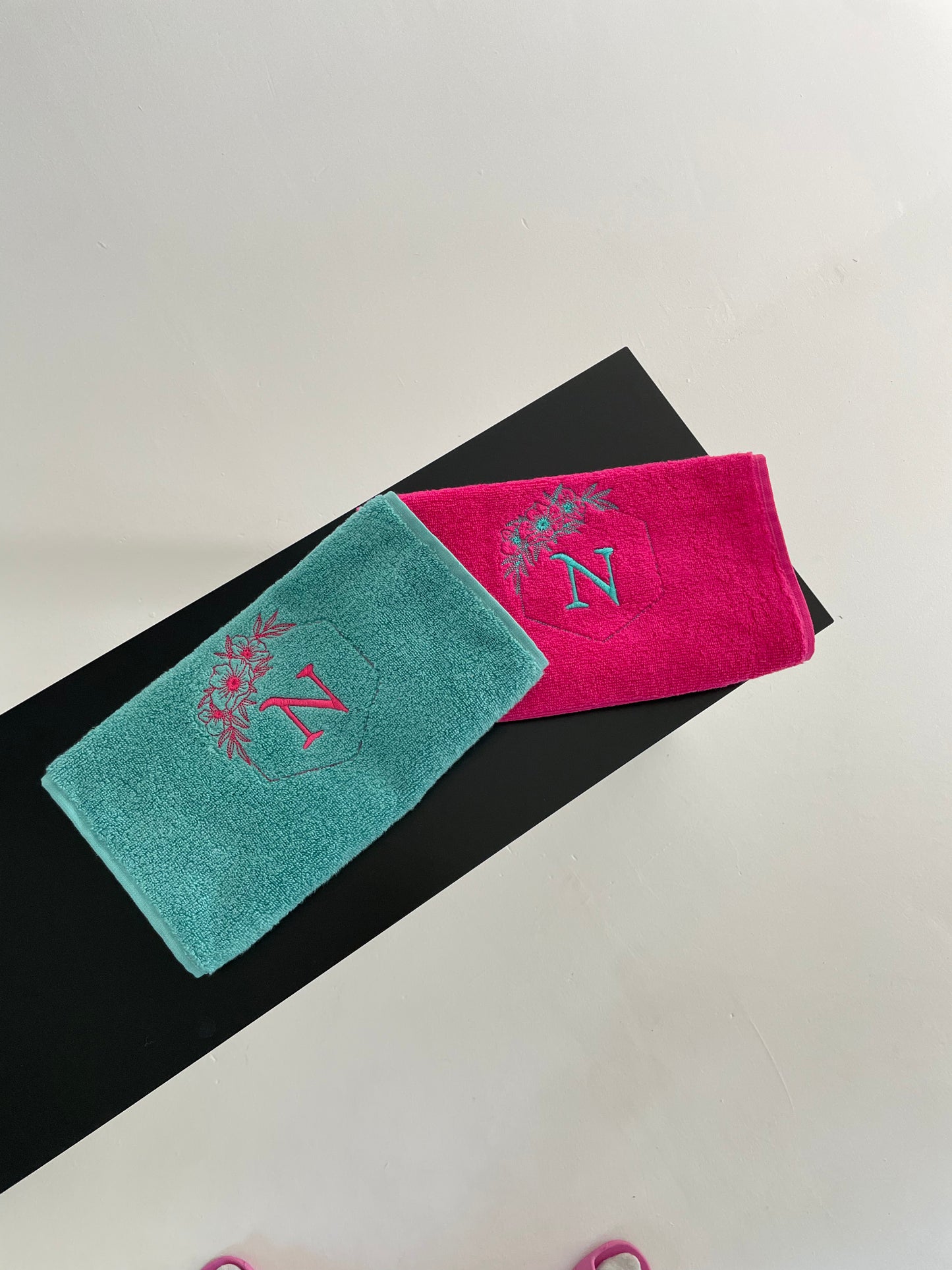 Bath towel set with custom initials