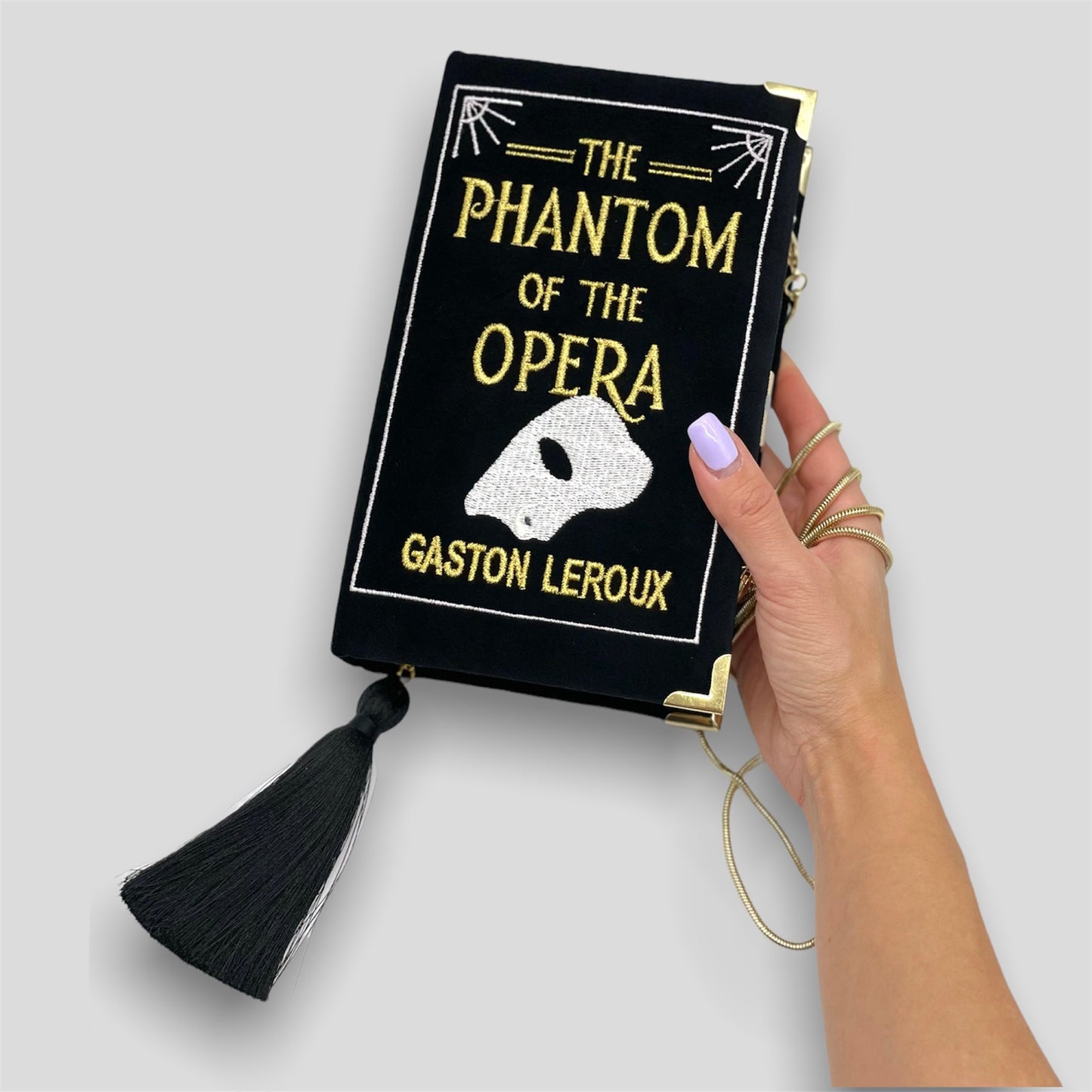 Embroidered book clutch, pink novelty bag, crossbody purse Phantom of the Opera