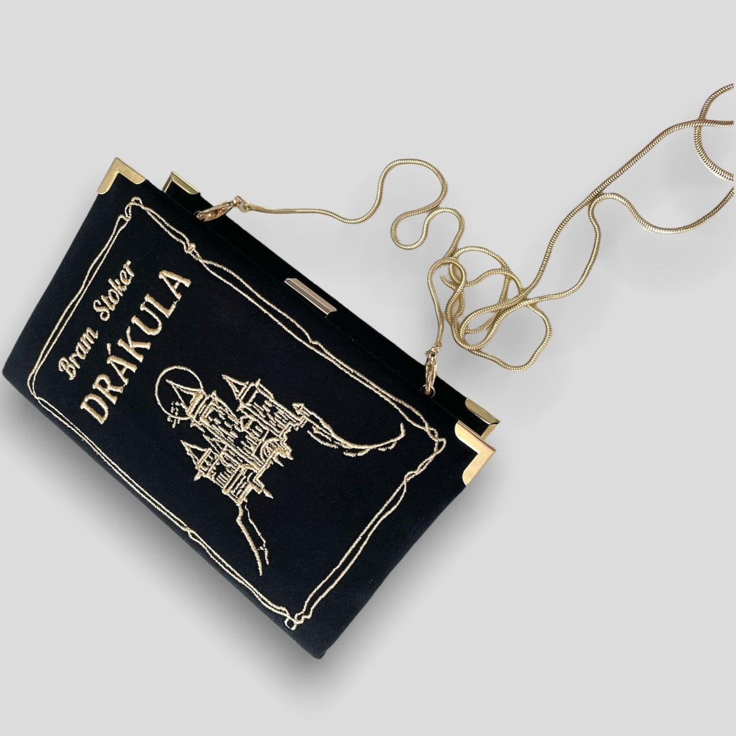 Personalized book clutch handbag, black velvet novelty bag, crossbody purse Drakula
