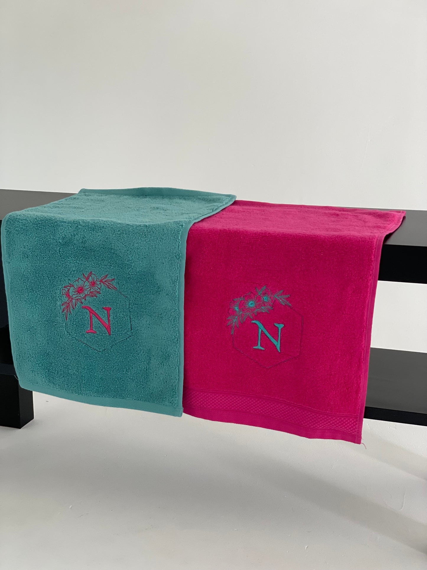 Bath towel set with custom initials