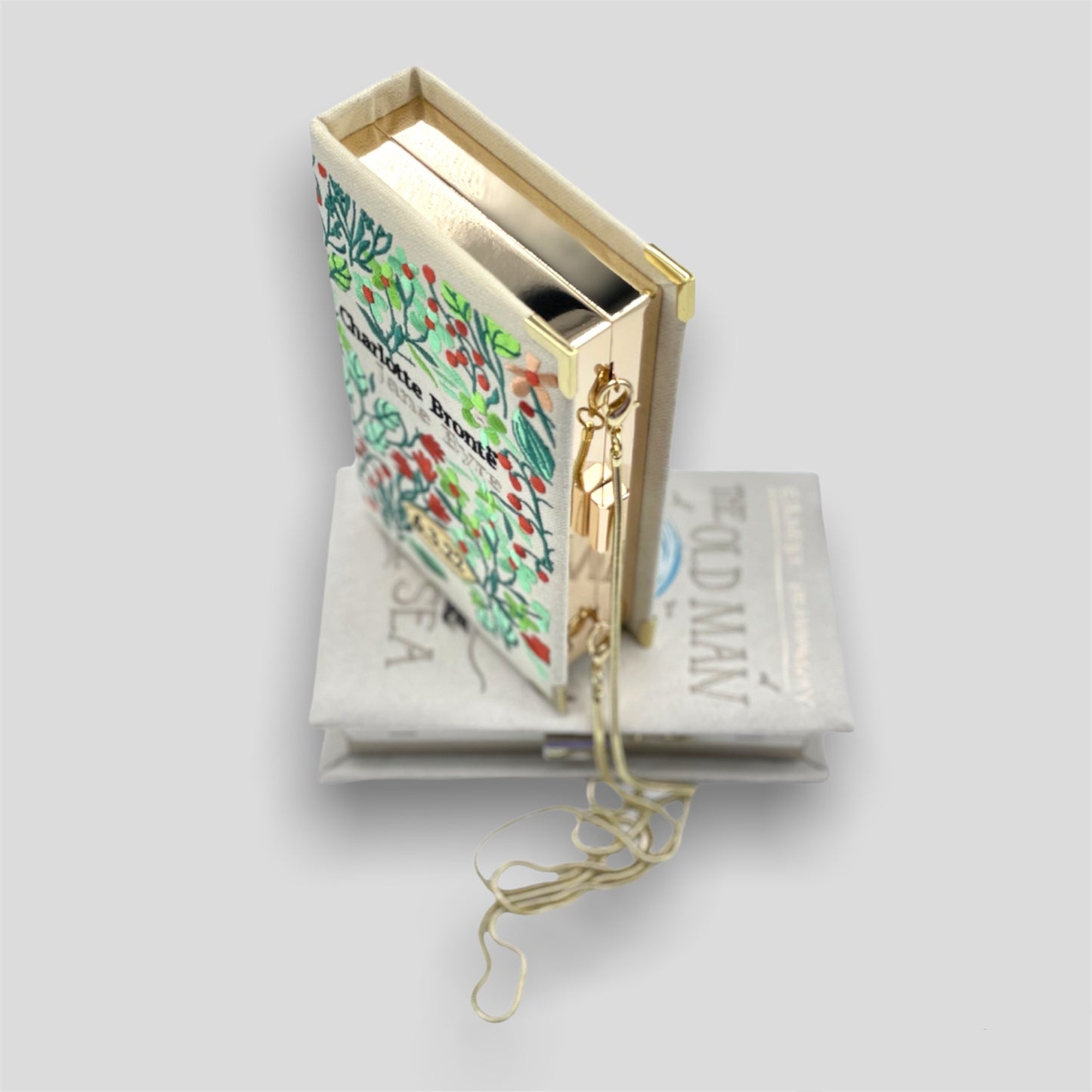 Embroidered book clutch, novelty bag, crossbody, shoulder purse Jane Eyre floral - 2 sided