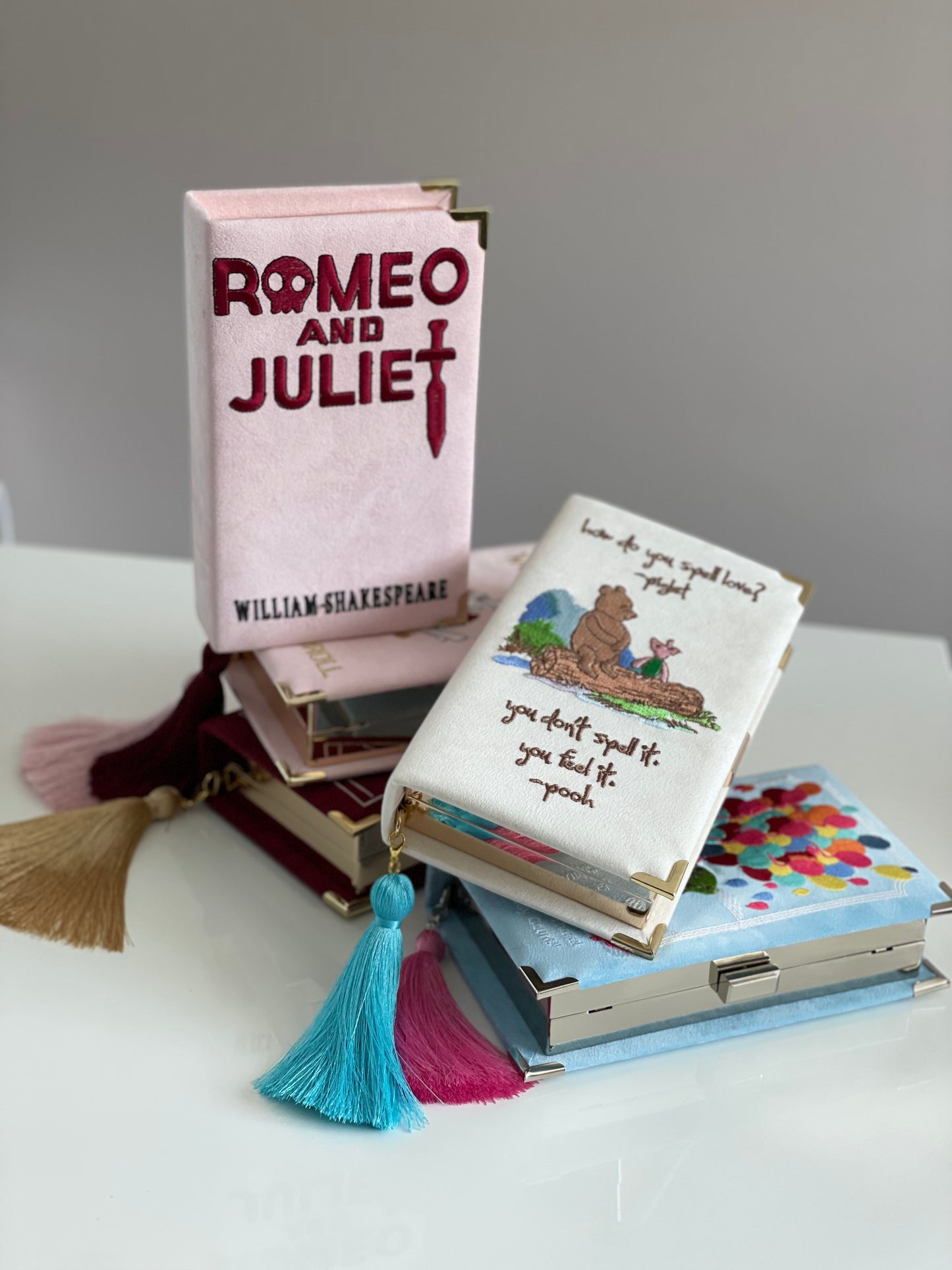 Ivory white clutch book with Winnie the Pooh