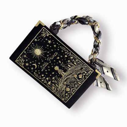 Embroidered Clutch - Little Prince - black velvet purse