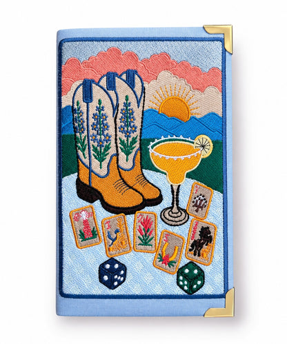 Embroidered book clutch - Texas - blue purse