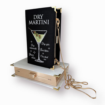 Embroidered Clutch - Dry Martini - black linen purse