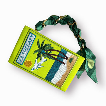 Embroidered Clutch - Sea Therapy - line green purse