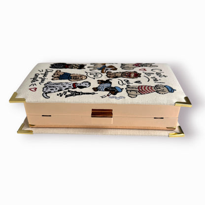 Embroidered book clutch - Paris Dogs - beige purse