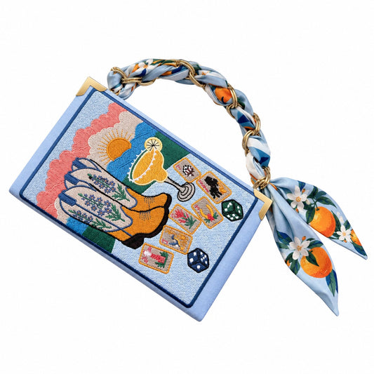 Embroidered book clutch - Texas - blue purse