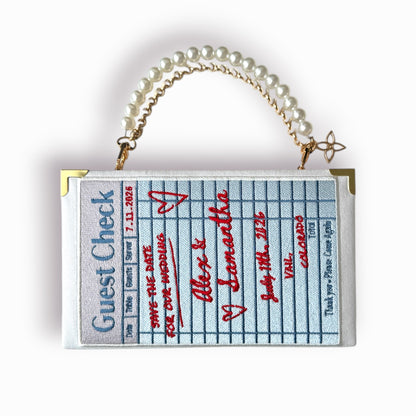 Embroidered book clutch - Love Letter - blue purse