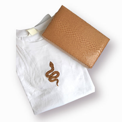 Set of 2: Snake shaped T-shirt + clutch beige version