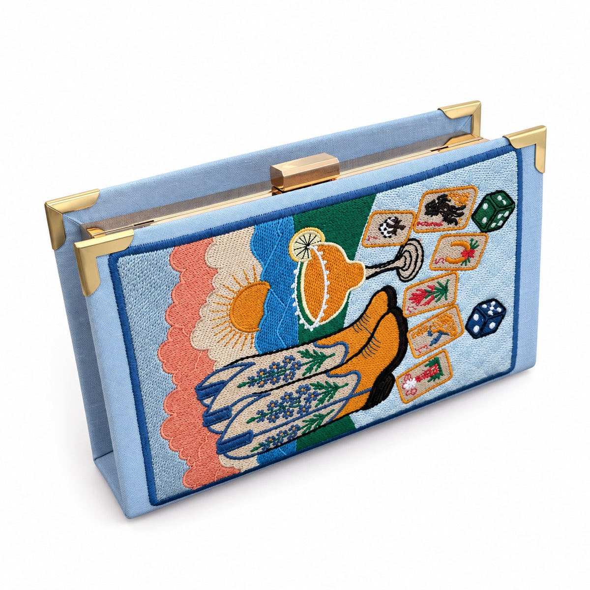 Embroidered book clutch - Texas - blue purse