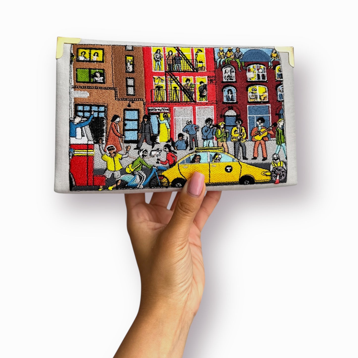 Embroidered Clutch - New York - light grey purse