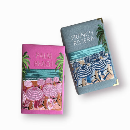 Embroidered book clutch - Palm Beach - pink purse