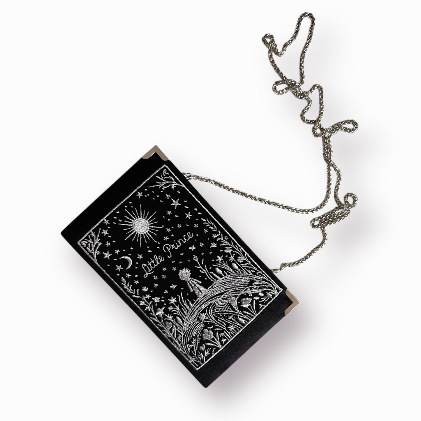 Embroidered Clutch - Little Prince - black purse with silver thread