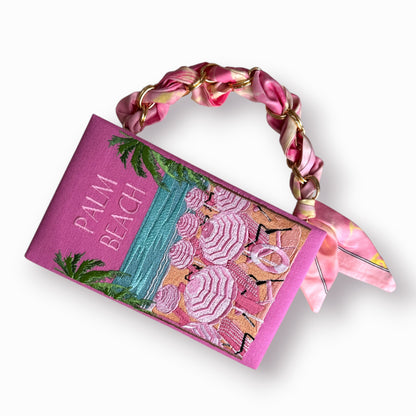 Embroidered book clutch - Palm Beach - pink purse