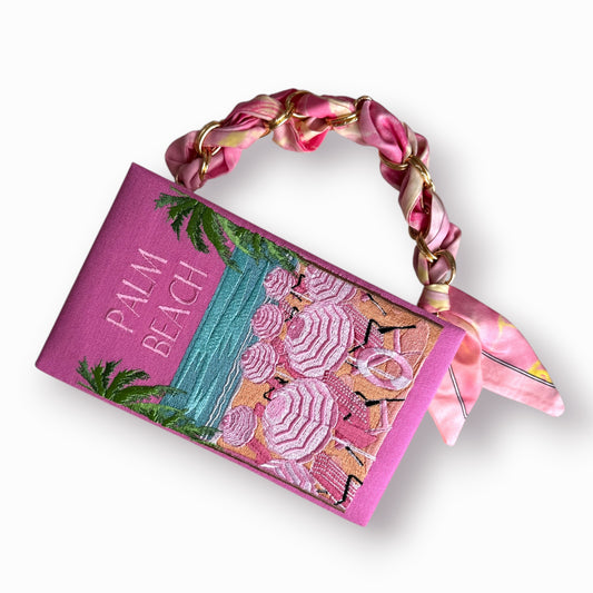 Embroidered book clutch - Palm Beach - pink purse