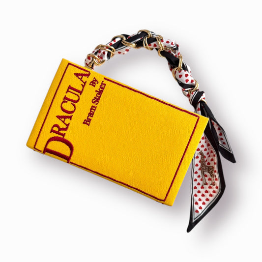 Embroidered clutch - Dracula - 3 sided embroidery- yellow purse