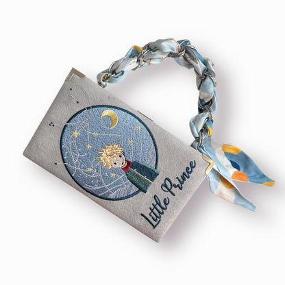 Embroidered Clutch - Little Prince - grey purse