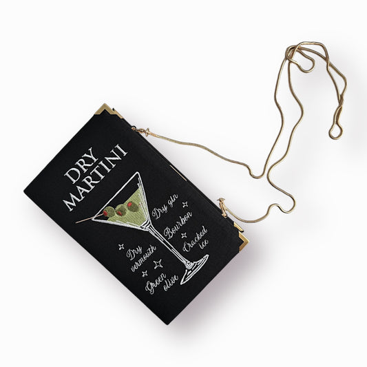 Embroidered Clutch - Dry Martini - black linen purse