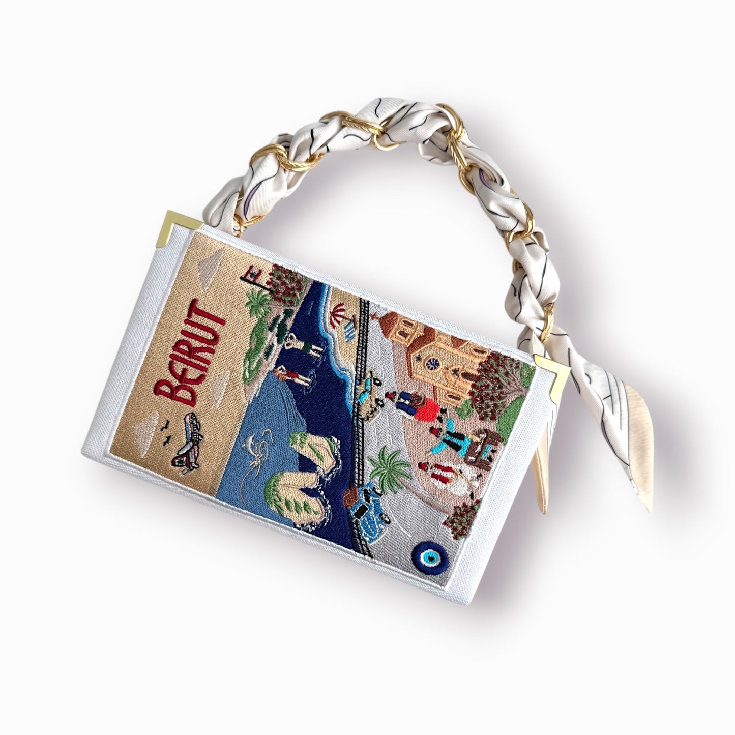 Embroidered book clutch - Beirut - Lebanon - white purse