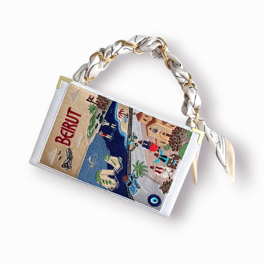Embroidered book clutch - Beirut - Lebanon - white purse