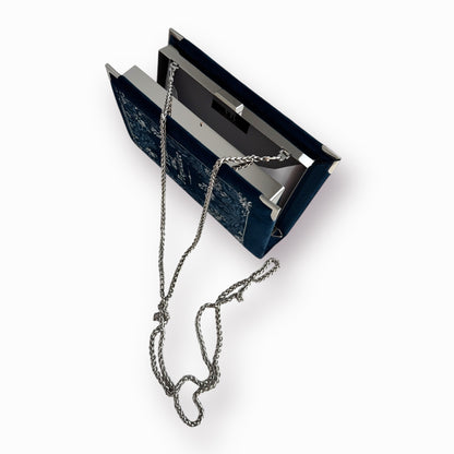 Embroidered clutch - Pride and Prejudice - 2 sided embroidery - navy blue purse