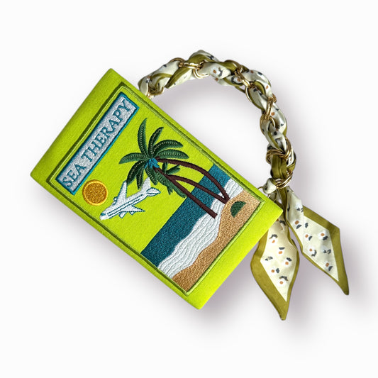 Embroidered Clutch - Sea Therapy - line green purse