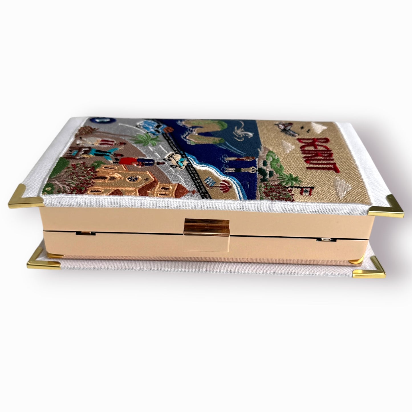 Embroidered book clutch - Beirut - Lebanon - white purse