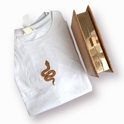 Set of 2: Snake shaped T-shirt + clutch beige version