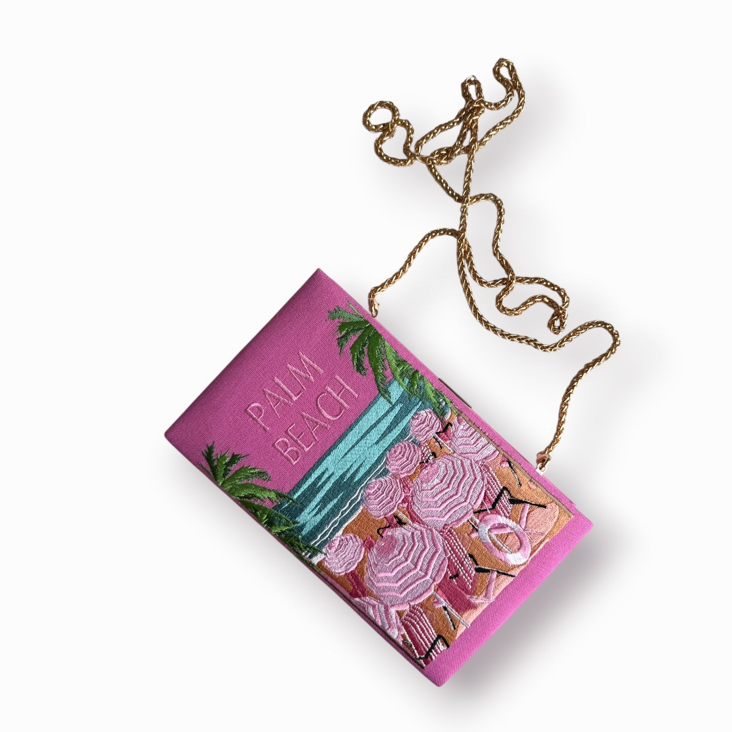 Embroidered book clutch - Palm Beach - pink purse