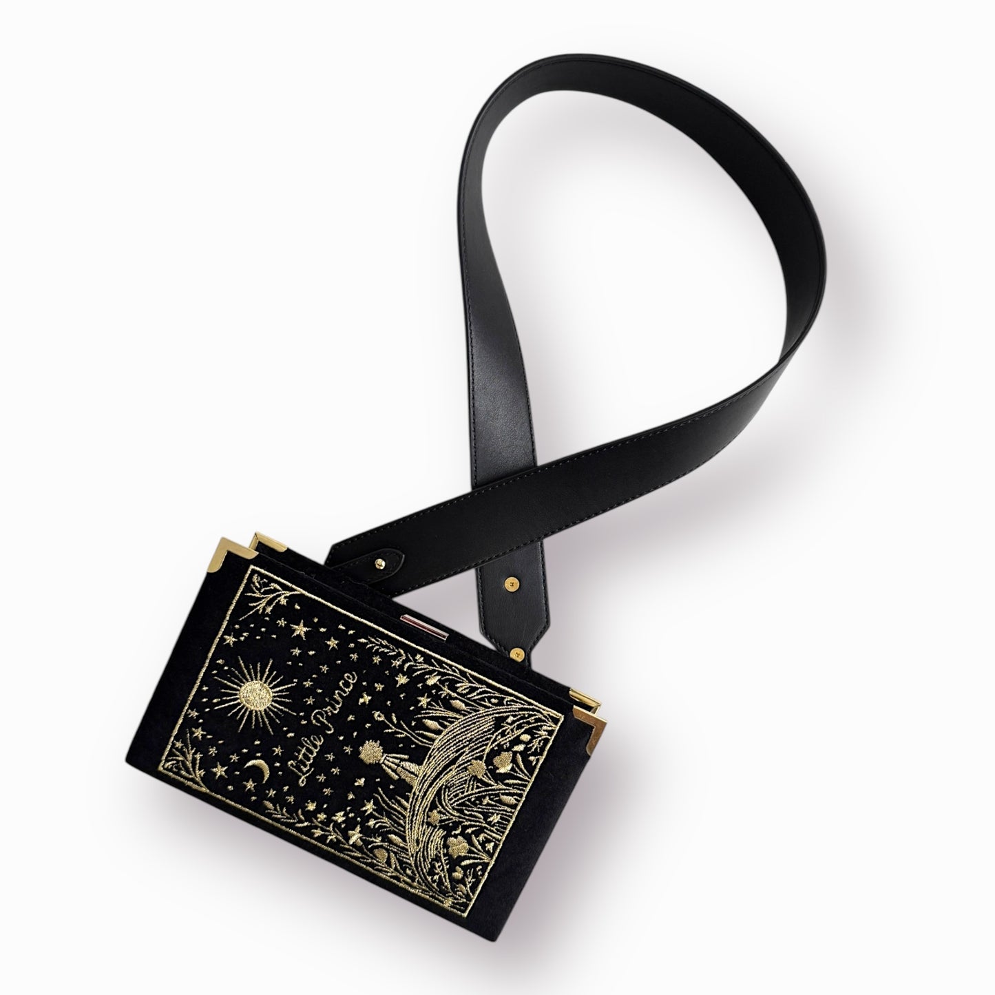 Embroidered Clutch - Little Prince - black velvet purse