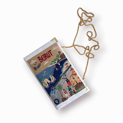 Embroidered book clutch - Beirut - Lebanon - white purse