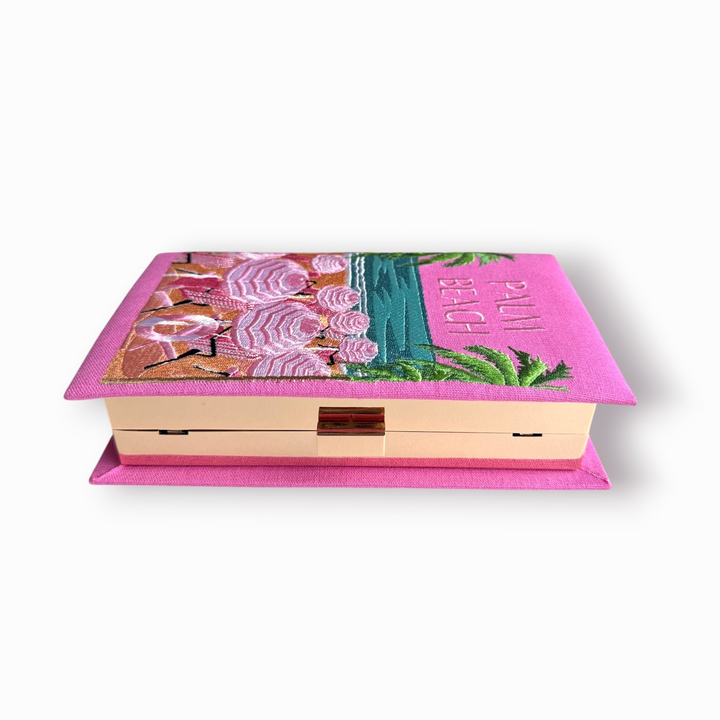 Embroidered book clutch - Palm Beach - pink purse