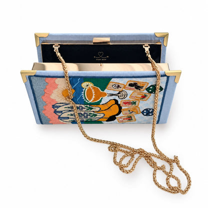 Embroidered book clutch - Texas - blue purse