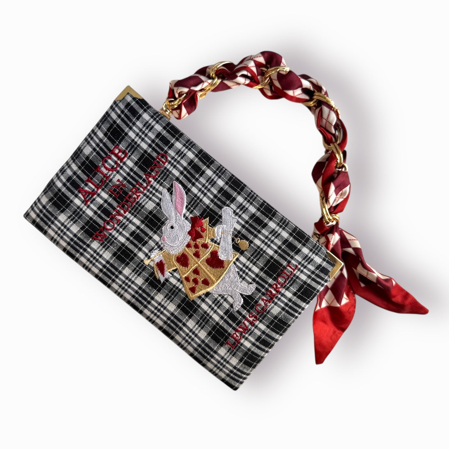 Embroidered Clutch - Alice in Wonderland - black and white purse