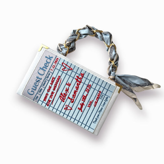 222 Embroidered book clutch - Love Letter - blue purse (Copy)