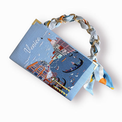 Embroidered Clutch - Venice - blue purse