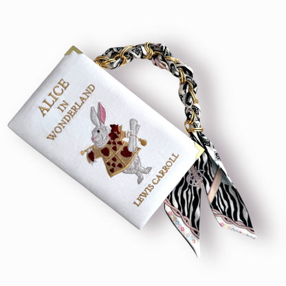 Embroidered clutch - Alice in Wonderland - white purse