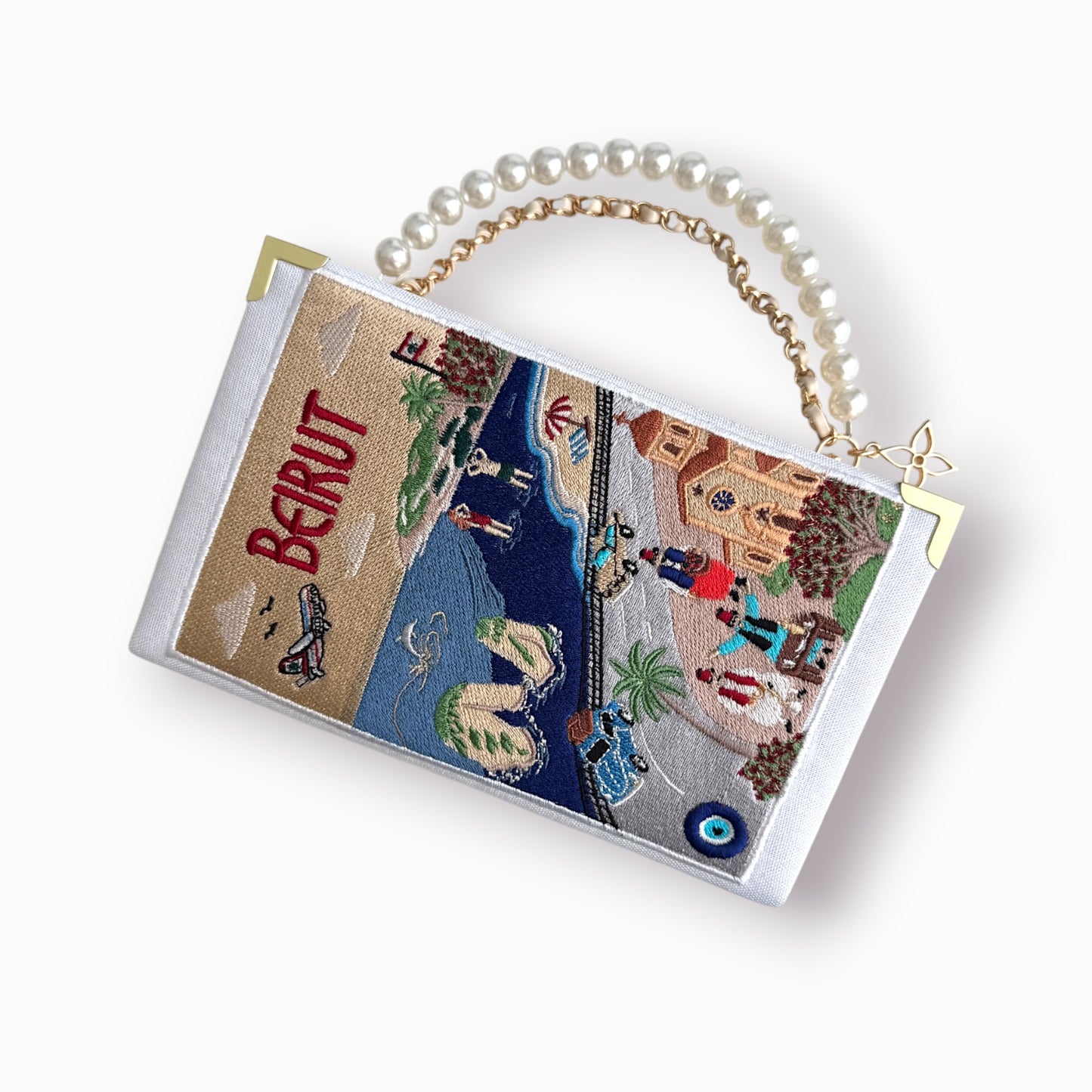 Embroidered book clutch - Beirut - Lebanon - white purse