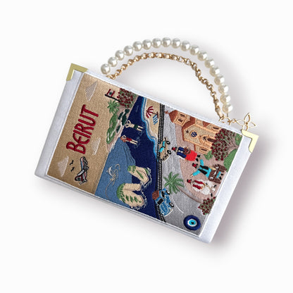 Embroidered book clutch - Beirut - Lebanon - white purse