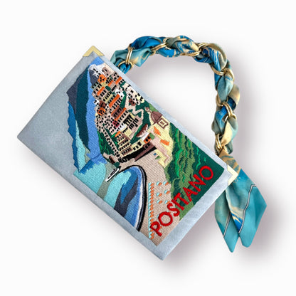 Embroidered Clutch - Positano - blue purse