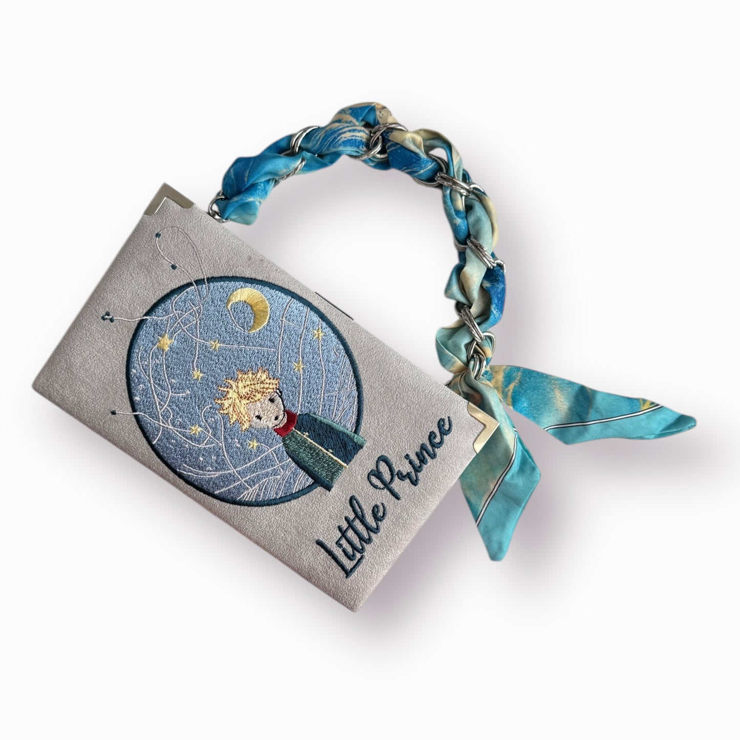 Embroidered Clutch - Little Prince - grey purse