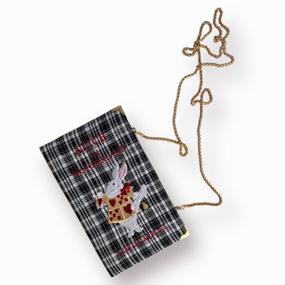 Embroidered Clutch - Alice in Wonderland - black and white purse