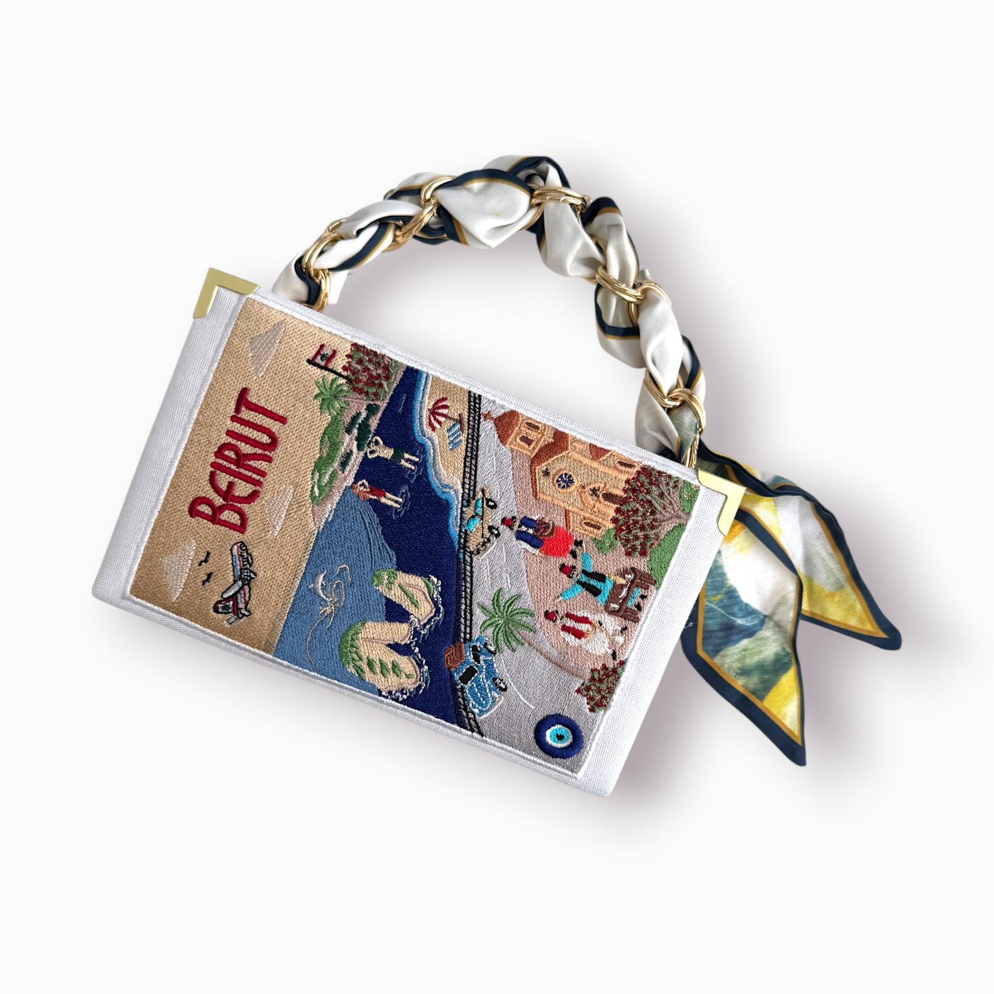 Embroidered book clutch - Beirut - Lebanon - white purse