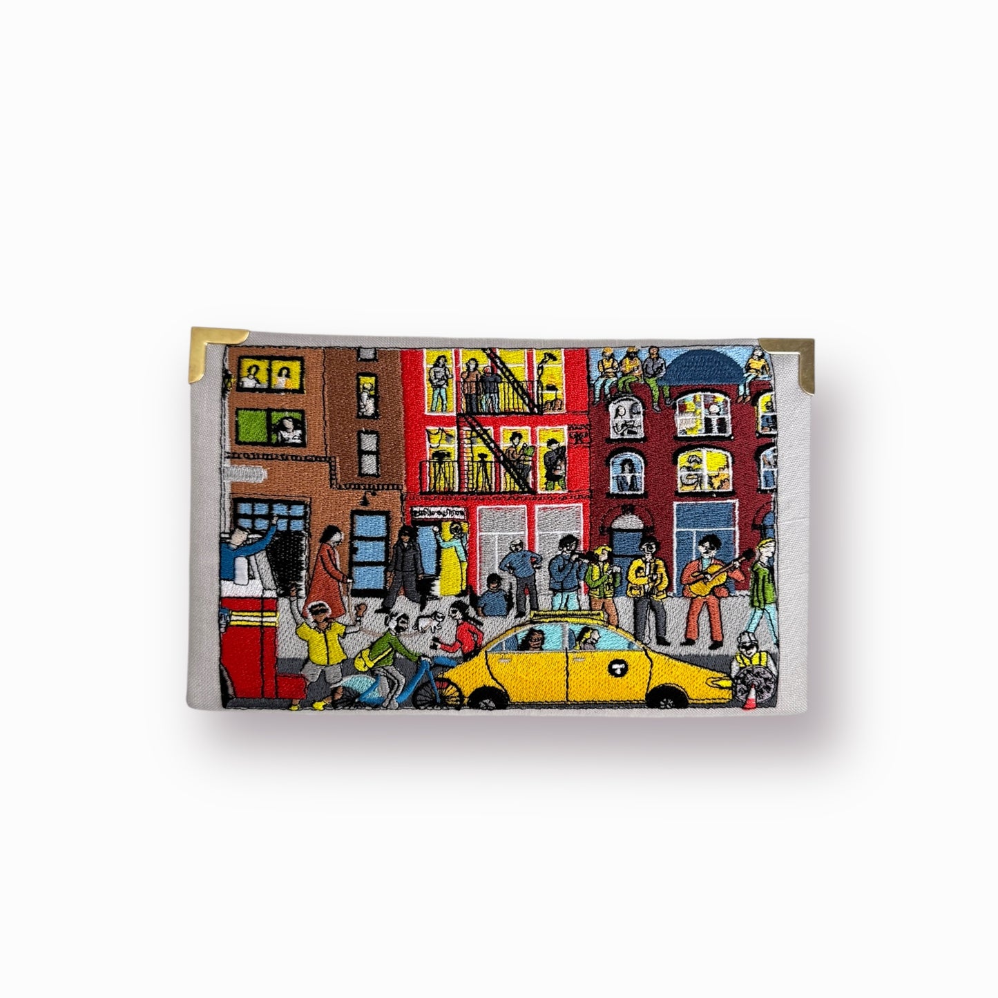 Embroidered Clutch - New York - light grey purse