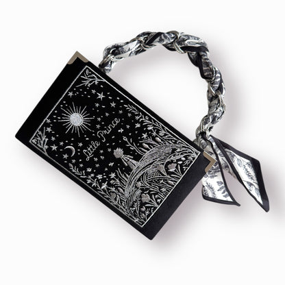 Embroidered Clutch - Little Prince - black purse with silver thread